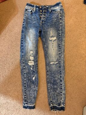 KanCan Blue Button-Fly Distressed Skinny Jeans